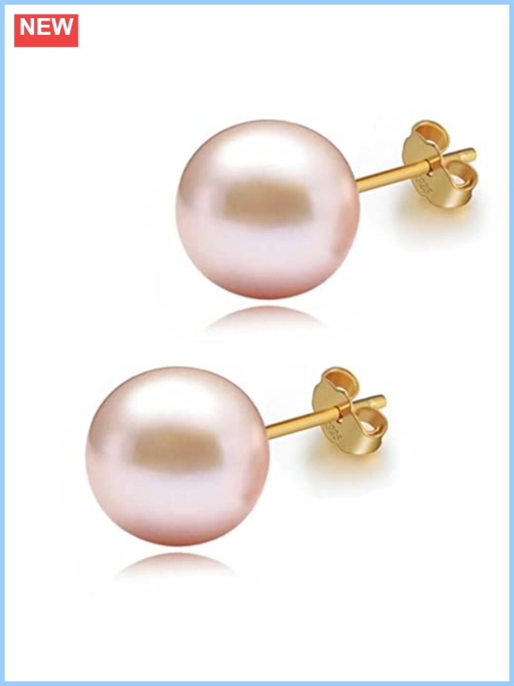 18K Gold Plated 925 Silver Pink Pearl Stud Earrings Hypoallergenic Women